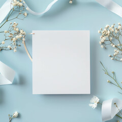 Transform your designs with this serene depiction of white flowers delicately placed on a blue background with white paper. Discover AI generative possibilities for visual enhancement.