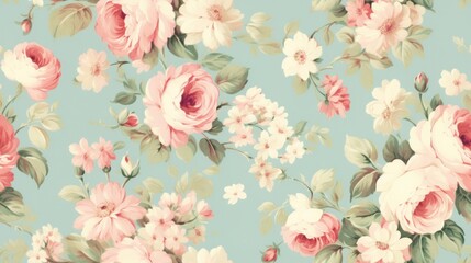 Vintage rustic roses wallpaper seamless pattern