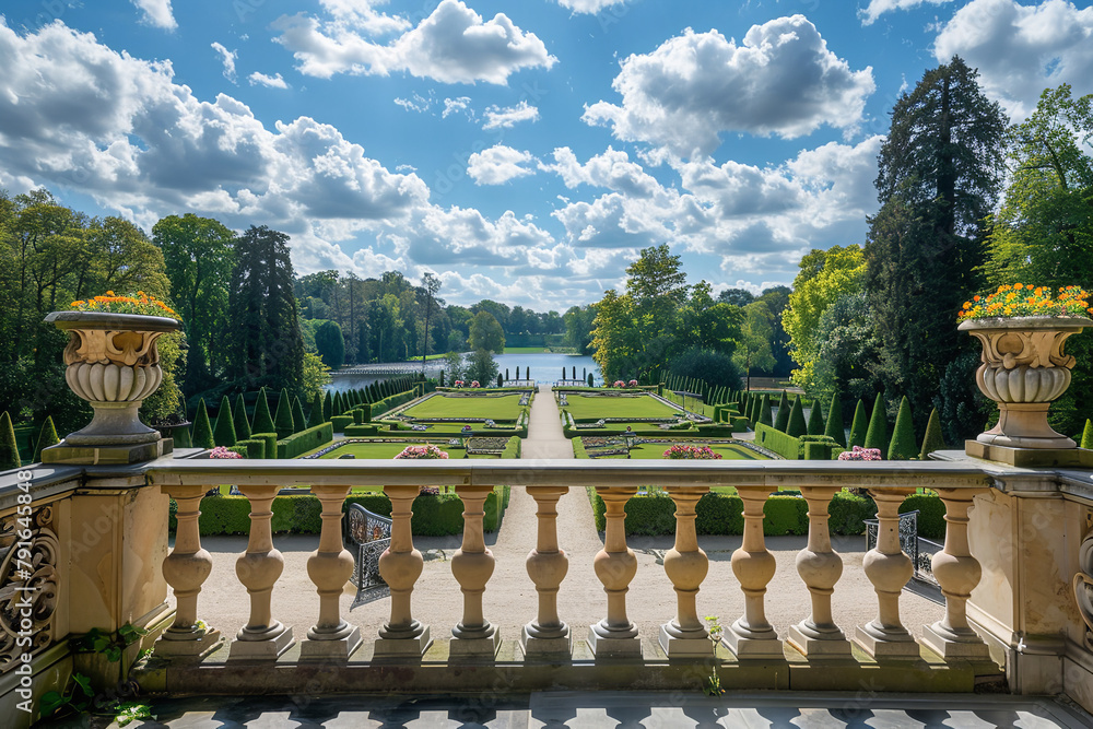 Poster From a palace balcony overlooking vast gardens - royals once connected with their subjects - a historic space bridging sovereigns and the public