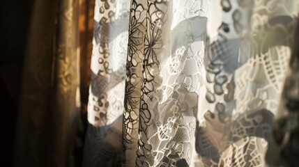 Intricate Details of Lace Curtain Shadows in Cozy Room Macro