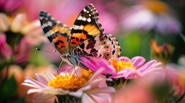 A beautiful butterfly sits on a flower ..