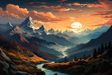 sunset in the mountains