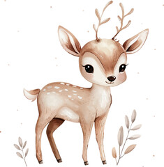 Cute little deer watercolor vector illustration - 791647415