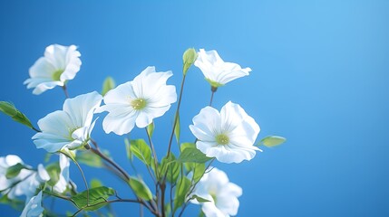 White and Green Flowers on a Blue Background

