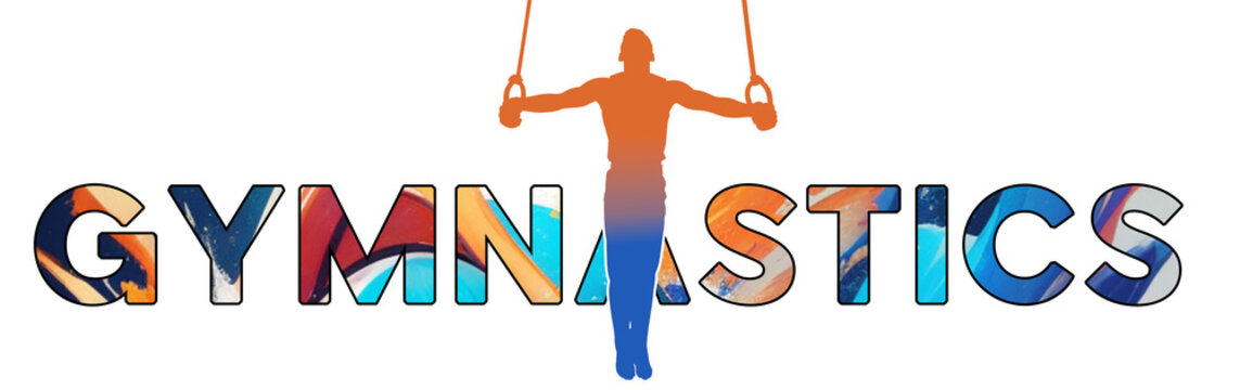 Isolated text GYMNASTICS on Transparent PNG Background - Color Icon Gradient Silhouette Figure of a Male Performing a Maltese Cross