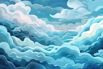 Stormy sea of clouds, illustration style - obrazy, fototapety, plakaty