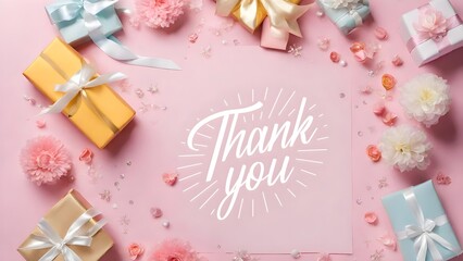thank you card, Happy Mother`s Day, Women`s Day, birthday, invitation with pastel paper flowers. Space for text, ai generative, flowers and templates flat lay, Postcard with a stand blank sheet