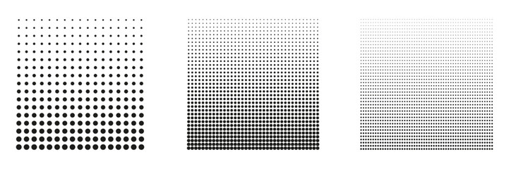 Progressive Halftone Dot Patterns In Black And White Transition. Isolated Vector Illustration