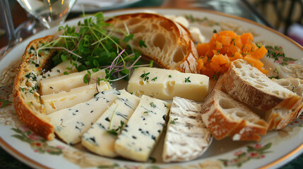 A cheese plate served with bread