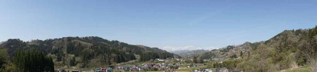 Fototapeta na wymiar 小川村で撮影した春のパノラマ風景