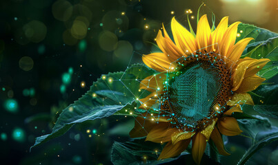 Illuminate your projects with vibrant sunflowers against a dramatic black backdrop in this generative AI illustration. Nature meets technology in a captivating floral display.