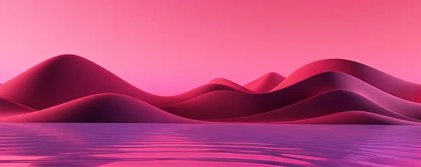 Kissenbezug 3d render, cartoon illustration of magenta hills with water in the background, simple minimalistic style, low detail copy space for photo text or product © Lenhard
