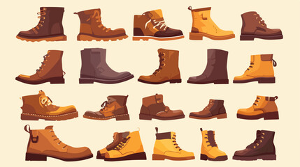 Men boots isolated set. Male man season shoes icons