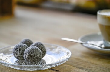 Isolate close up high resolution of a delicious chocolate balls dessert- Israel