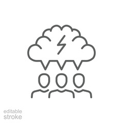 Group brainstorming icon. Simple outline style. Brainstorm, brain, storm, bolt, lightning, mind, idea, creative team concept. Thin line symbol. Vector illustration isolated. Editable stroke.