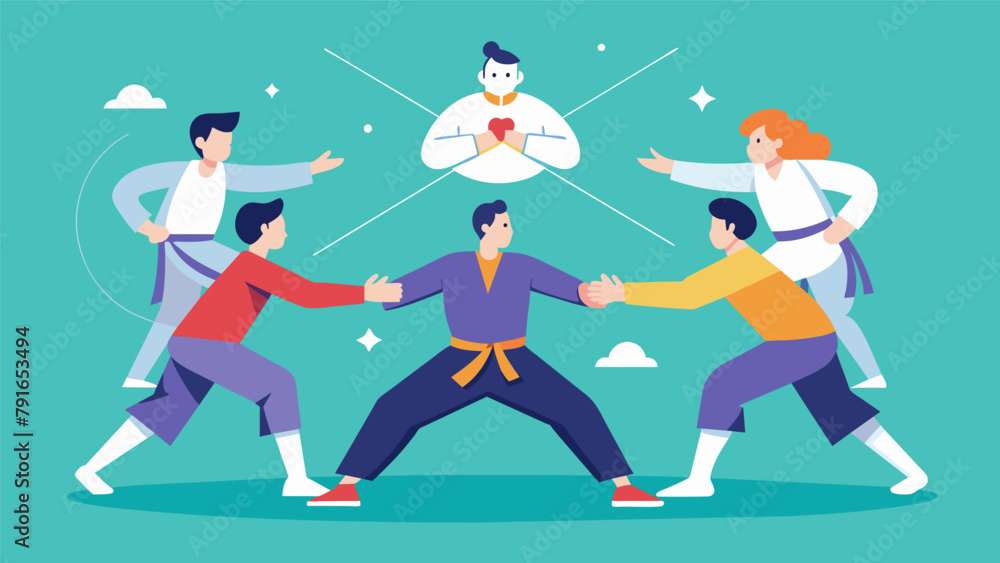 Poster a visual guide demonstrating how to use martial arts skills to protect your personal space and set b