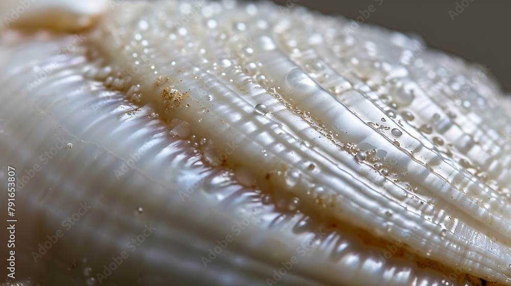 Poster macro photograph showcasing the glossy and smooth surface of a pearl, revealing its subtle iridescen