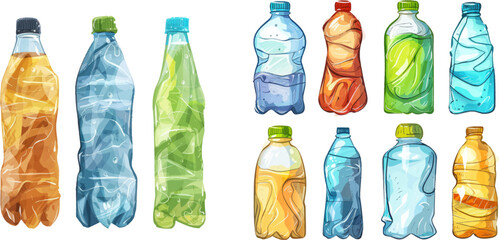 Crumpled bottles, neat vector illustration of bottle recycle