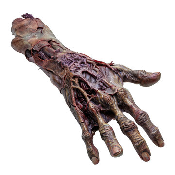 Mangled zombie hand isolated on transparent background