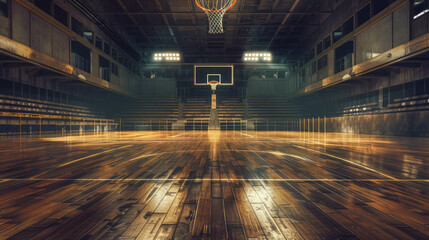 Experience the energetic atmosphere of a basketball court in the gym, designed for sports and fitness enthusiasts. AI generative technology adds excitement. - obrazy, fototapety, plakaty