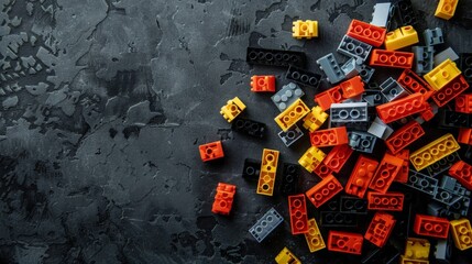 Naklejka premium Close up of colorful plastic bricks on surface