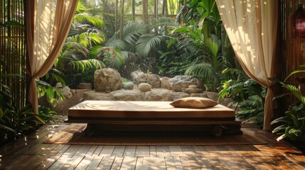 Tranquil Tropical Garden Bedroom at Dawn