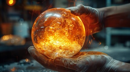 The glass blowers skilled hand is the only visible tool creating stunning glass pieces, Generated by AI