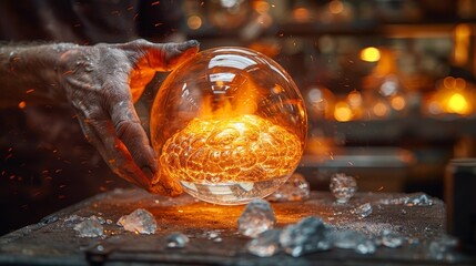 The skilled glass blowers hand is the only visible tool in creating stunning glass pieces, Generated by AI - obrazy, fototapety, plakaty