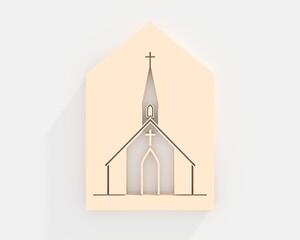 Church building emblem. Community worship unity symbol. 3D render