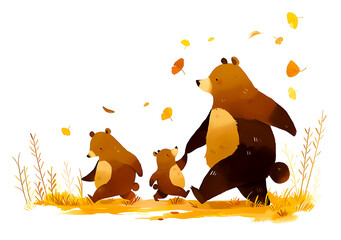 散歩をする熊の家族 - obrazy, fototapety, plakaty