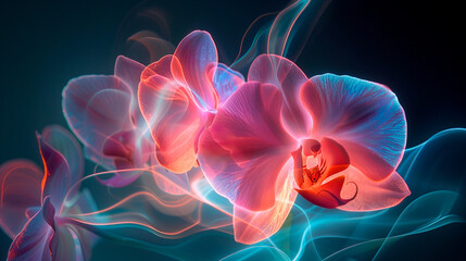 Iridiscent and glowing orchid flowers