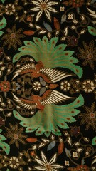 Naklejka premium Indonesia batik pattern fabric, textured unique cloth background, artistic wallpaper