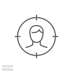 Male user target icon. Simple outline style. Man, user target, approach, person, centric, graphic, people, marketing, business concept. Thin line symbol. Vector illustration isolated. Editable stroke.