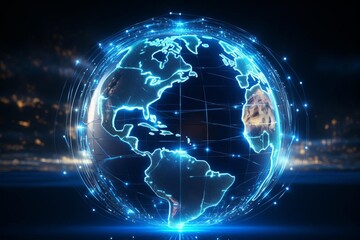 Obraz premium A glowing bluein the center with a background of blue light.