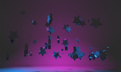 Christianity concept. Levitation of a group of crosses and heart shapes. 3D render