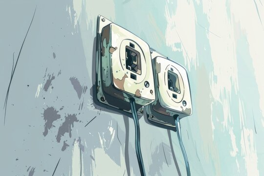 Image of a couple of plugs plugged into a wall. Suitable for illustrating electrical connections