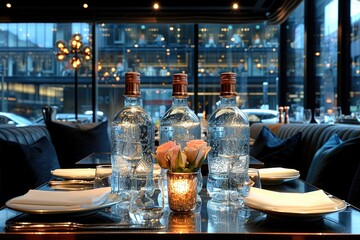mineral water bottles on the table professional advertising food photography
