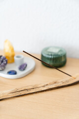 Esoteric objects for meditation, antistress and relaxation purifying concept. Smudge kit for...