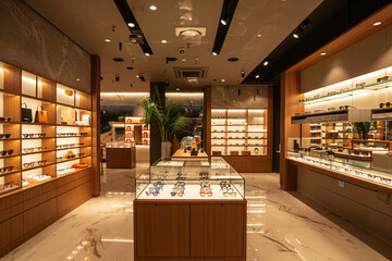 eyeglasses on display in the modern optical shop