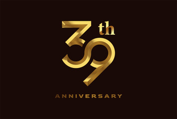 Golden 39 year anniversary celebration logo, Number 39 forming infinity icon, can be used for birthday and business logo templates, vector illustration