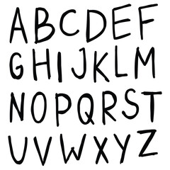 Hand drawn doodle set of letters isolated on white background. Alphabet for Children's Books and Toys, Early Childhood Education. Typographic content for children.