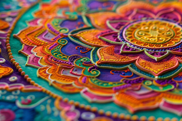 The vibrant colors of a mandala being created as a meditation on impermanence