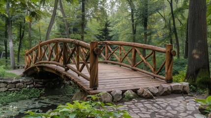 Wooden bridge over pond