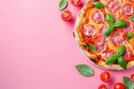 Delicious Margherita pizza with tomatoes and basil, perfect for food blogs or restaurant menus