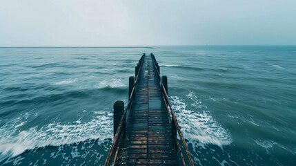 A pier leading into the North Sea in the Netherlands  - obrazy, fototapety, plakaty