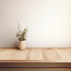 Beige background with a wooden table, product display template. beige background with a wood floor. Beige and white photo of an empty room
