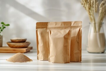 Bags placed on top of a table, suitable for travel or shopping concepts