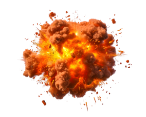 Fire bomb explosion. Bomb blast on transparent background