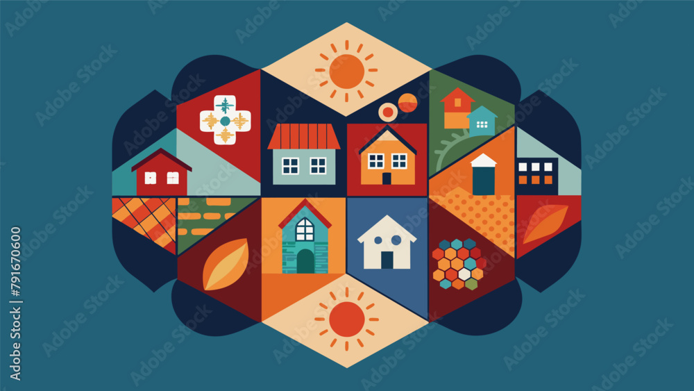 Poster a community quilting project where individuals contribute their own unique patch to a large quilt re