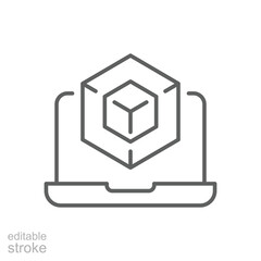 Engineering development icon. Simple outline style. 3d modeling services, estate development, architecture visualization, BIM concept. Thin line symbol. Vector illustration isolated. Editable stroke.